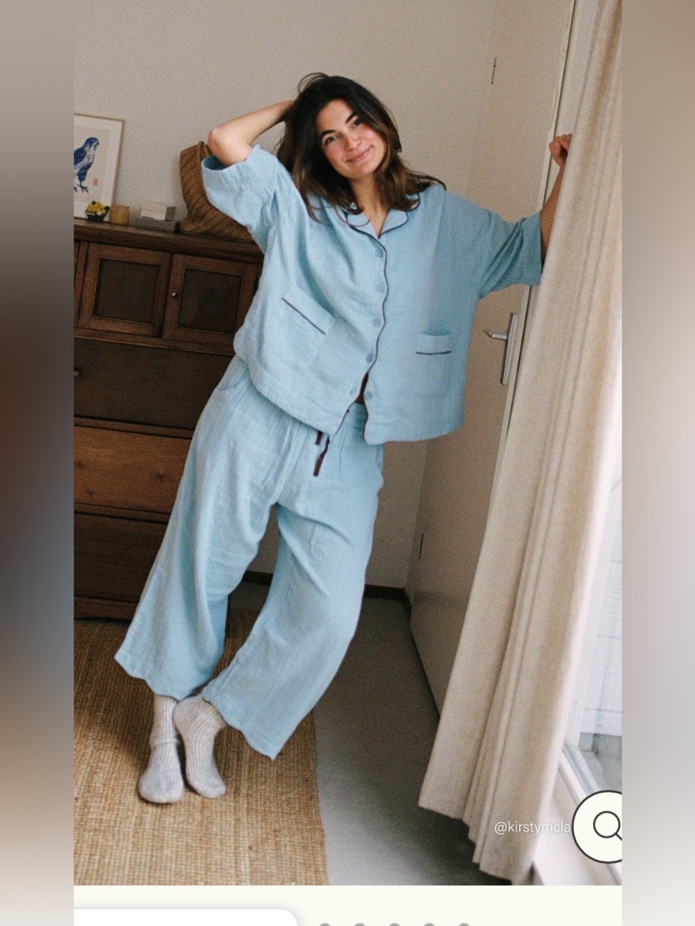 TBCO Blue Cotton Cropped Pajama Lounge Set XS Coastal Gauze Sleepwear